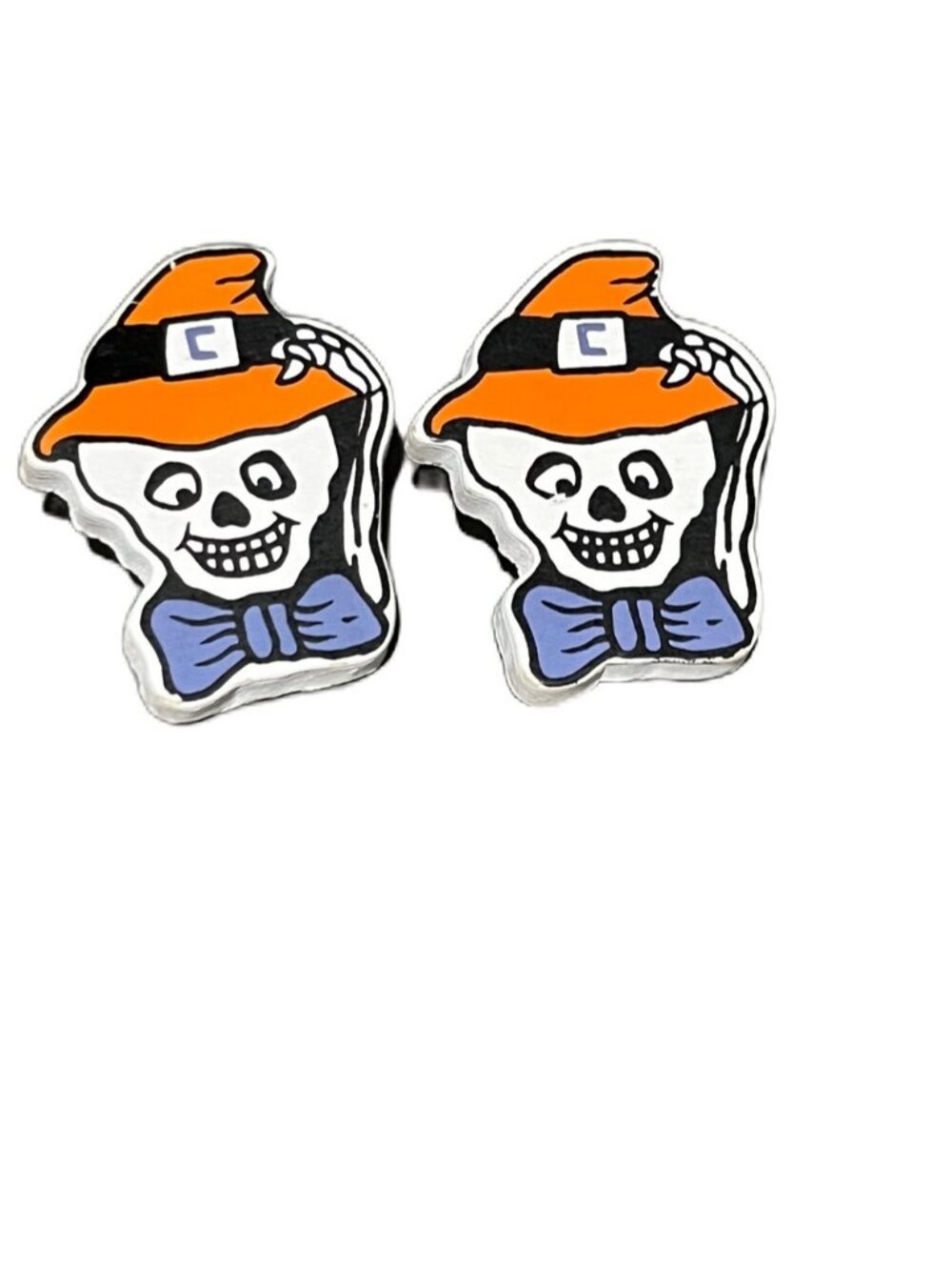 Kids Halloween Skeleton Hat Earrings - Orange & Purple